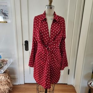 Red polka dot satin dress